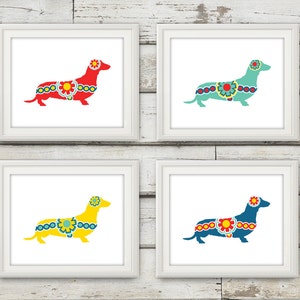 Dachshund, Dachshund Print, Dachshund Art, Swedish Dala Dachshund, Swedish Dala Horse, Wiener Dog, Home Decor, Swedish Horse, 4 Prints