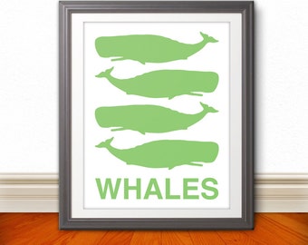 Whales: Whale Print, Whale Art, Whale Poster, Ocean Print, Kids Wall Art, Baby Print, Custom Color, Ocean