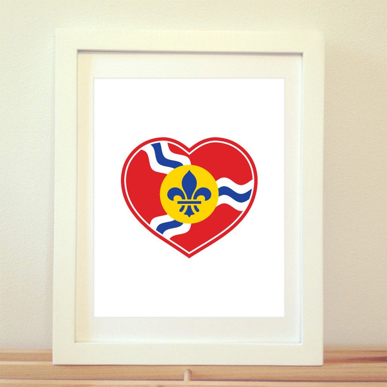 STL Love, St Louis Heart Print, Saint Louis, St Louis, St Louis Flag, St Louis Poster, St Louis Art, St Louis Print, 6 Sizes image 1