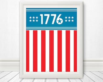 1776, Centennial, Flag, USA, American Flag, Home Decor, USA Flag, 4th of July, Art, Print, Design, 13 Colonies, America