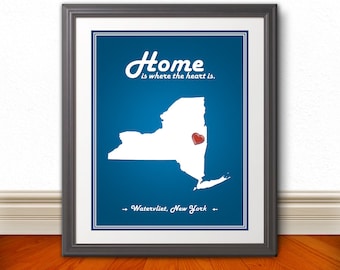 New York - Home Is Where The Heart Is - State Sign - State Print - Custom New York State Print