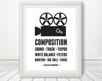 The Rules of Filmmaking Print, Camera Print, Camera Art, Typography, Camera Poster, Movie Art, Movies, Movie Print,, Typography Print, Art