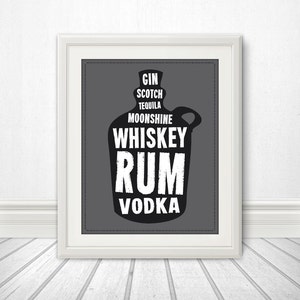 Whiskey Print, Whiskey Poster,  Rum Print, Vodka Print, Liquor before beer, you&#39;re in the clear - 11x14 Print