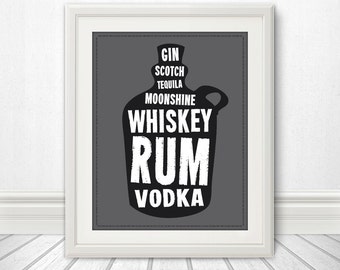 Whiskey Print, Whiskey Poster,  Rum Print, Vodka Print, Liquor before beer, you're in the clear - 11x14 Print