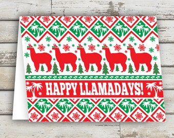 Happy Llamadays, Christmas Card, funny christmas card, unique christmas cards, Llama, Llamas, XMAS, Holiday Card,Xmas Card