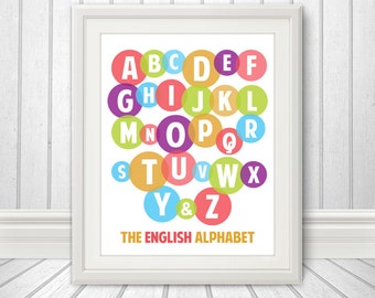 Alphabet Print, Letters, Nursery Wall Decor, Art For Kids, Baby Nursery Art - 11 x 14