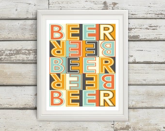 Beer, Beer Sign, Home Decor, Beer Signs, Beer Art, Beer Wall Decor, Beer Artwork, Beer Art Print, Mid Century Modern Art, Beer Wall Art