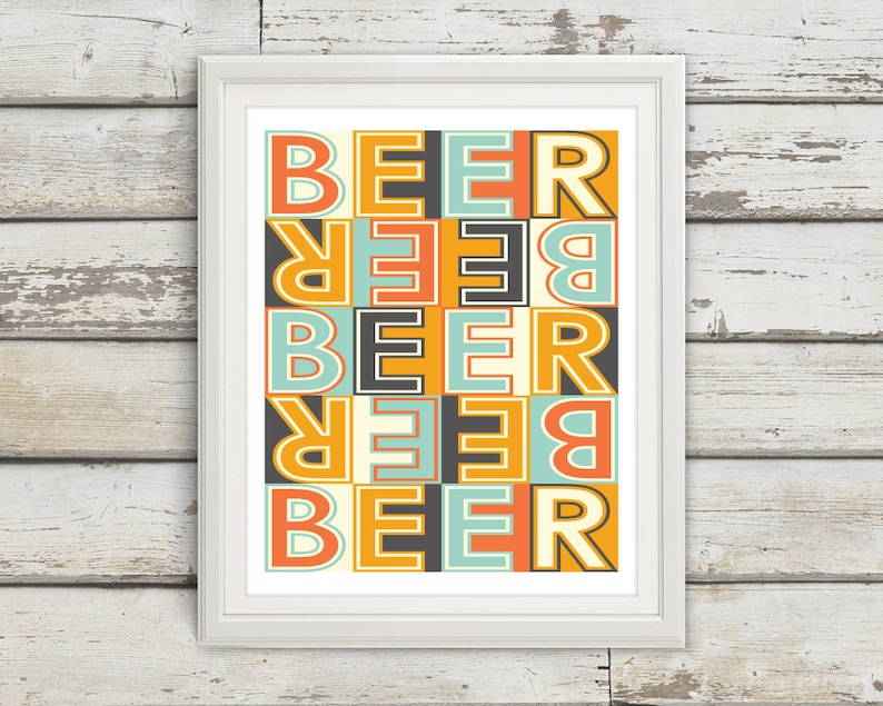 Beer, Beer Sign, Home Decor, Beer Signs, Beer Art, Beer Wall Decor, Beer Artwork, Beer Art Print, Mid Century Modern Art, Beer Wall Art image 1