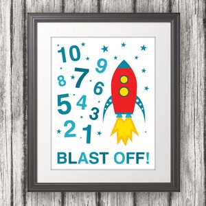 123, Rocket Ship, 123 Poster, 123 Print, Numbers Print, Numbers Poster, Kids Wall Art, Blast Off  - 11 x 14