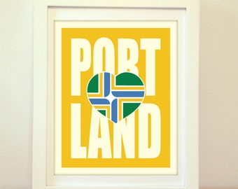 Portland, Portland Heart, Portland Oregon, I Heart Portland, Portland Art, Portland City Print, Portland Map, Portland Print, Type