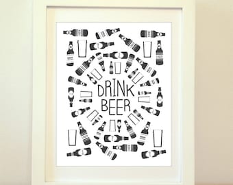 Beer, Beer Art, Beer Print, Beer Poster, Home Decor, Kitchen Print, Beer Bottle, Beer Bottle Art, Beer Artwork, Beer Bottle Artwork