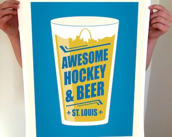 St Louis Beer Poster - Awesome Hockey & Beer - Typography Art Print - STL St. Louis Saint Louis - St Louis Skyline