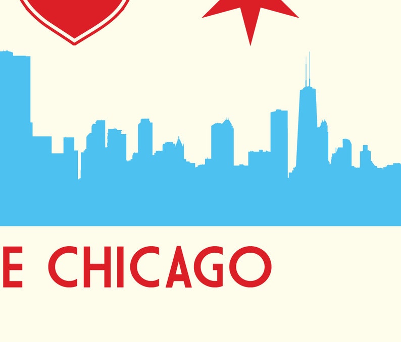 Chicago Flag with Skyline & Heart, Sweet Home Chicago, Chicago Poster, Chicago Print, Chicago Art 24x18 image 4