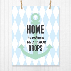 Home is where the Anchor Drops, Anchor, Nautical, Anchor Print, Typography, Love, Home Decor, Anchor Decoration, Nautical Theme 8x10 image 1