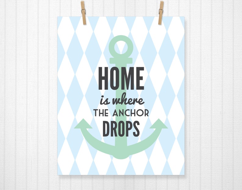 Home is where the Anchor Drops, Anchor, Nautical, Anchor Print, Typography, Love, Home Decor, Anchor Decoration, Nautical Theme 8x10 image 1