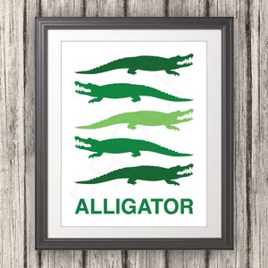 Green Alligator, Nursery Print, Alligator Print, Alligator Poster, Mid Century Art, Kids Wall Art, Retro, Children's Room image 1