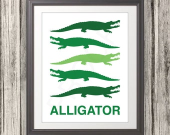 Green Alligator, Nursery Print, Alligator Print, Alligator Poster, Mid Century Art, Kids Wall Art, Retro, Children's Room