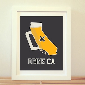 California, California Wall Art, California Beer, California Art, California Poster, California Print, California Sign, Cali, Beer, CA