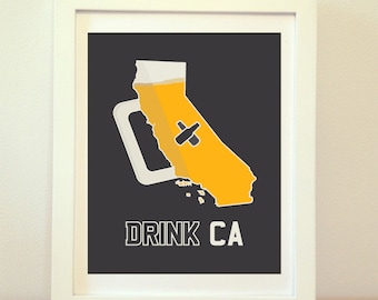 California, California Wall Art, California Beer, California Art, California Poster, California Print, California Sign, Cali, Beer, CA