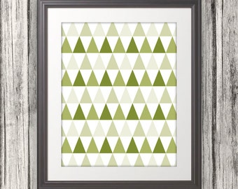 Abstract Green Triangles, Triangle Print, Triangle Art, Triangle Poster - 8x10