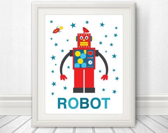 Retro Roboter Kinderzimmer Druck, Roboter Kunst, Roboter Poster, Roboter Poster, Roboter Zeichen, Kinder wandkunst, Kinderzimmer Kunst