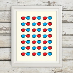 Gafas 3D, gafas 3D Arte, estampado de gafas 3D, póster de gafas 3D, gafas 3D arte de pared, signo de gafas 3D, gafas nerd, arte nerd, nerd