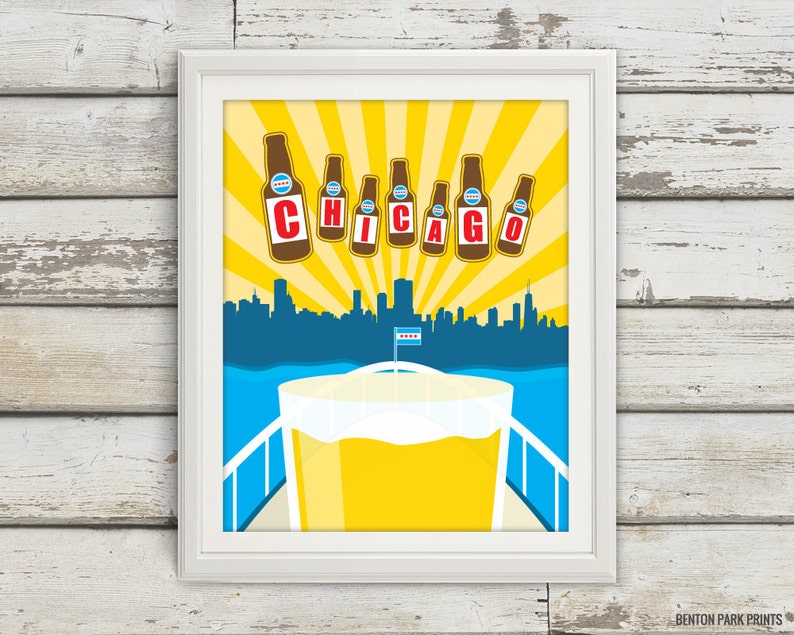 Chicago, Lake Shore Drive, Lake Michigan, Chicago Skyline, Beer Print, Brewery, Skyline, City Print, CHI, Flag, Apartment Art, Kitchen image 1