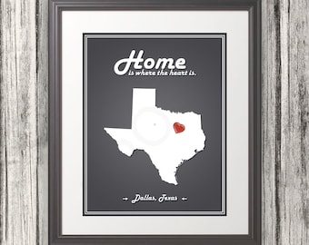 Texas - Home Is Where The Heart Is - Texas Custom State Print