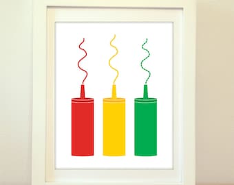 Ketchup, Mustard, Relish, Kitchen Print, Ketchup Print, Kitchen Wall Art, Kitchen Poster, Mustard Print, Mustard Poster, Relish Print