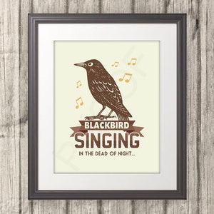 Blackbird Print, Blackbird Poster, Brown, Fall, Blackbird Art, Multiple Sizes