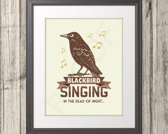 Blackbird Print, Blackbird Poster, Brown, Fall, Blackbird Art, Multiple Sizes