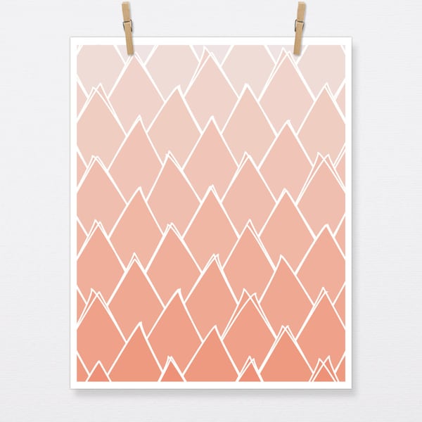 Triángulos coralinos abstractos, triángulo, coral, arte coralino, impresión coralina, arte coralino, cartel de coral, impresión triangular, arte triangular, 6 tamaños