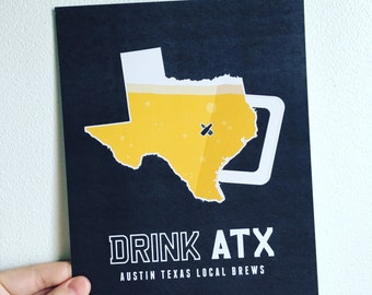 Austin, Texas, Austin Texas, Austin Art, Austin Beer, Austin Beer Print, Austin Poster, Austin Print, Texas Print, Texas Art, Texas Poster