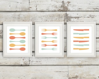 Fork and Spoon Wall Decor, Fork and Spoon Wall Art, Fork Spoon Knife, Fork Spoon, Fork Print, Utensils, Kitchen Art, Kitchen Decor