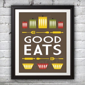 Gläser Druck, Schüssel Druck, Küchenkunst, Küchendruck, Mid Century Print, Mid Century Kunst, Mid Century Poster, Dark Good Eats Print - 11x14