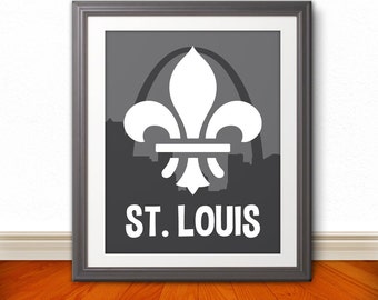 St. Louis, Fleur De Lis, St. Louis Skyline, St. Louis Arch, St. Louis Print, St. Louis Poster, St. Louis Sign - 11x14