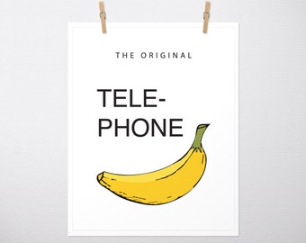 The Original Telephone, Banana, Banana Print, Banana Art, Banana Artwork, Kitchen Print, Kids Print, Wall Art, Home Decor, Typography