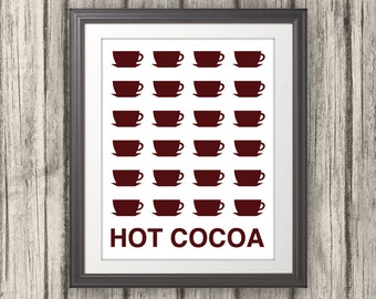 Hot Cocoa, Hot Cocoa Print, Hot Cocoa Art, Kitchen Art, Chocolate Print, Chocolate - 11x14