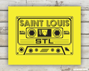 STL Cassette Print, Saint Louis Cassette, St Louis Cassette Print, St Louis Art, STL Poster, St Louis Sign, St Louis Skyline