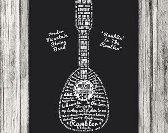 Custom lyrics printed in a Guitar, Mandolin, Bass, or Ukulele Shape - 18x24