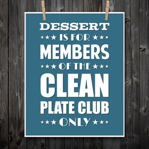 Clean Plate Club, Typography, Wall Art, Kitchen Typography, Home Decor, Quote Print, Kitchen Art, Retro, Kitchen Wall Art, Kitchen Print