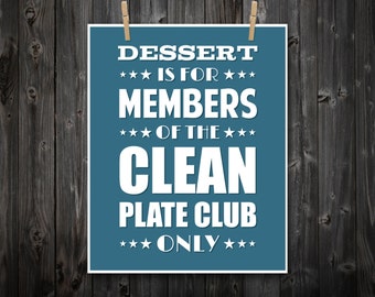 Clean Plate Club, Typography, Wall Art, Kitchen Typography, Home Decor, Quote Print, Kitchen Art, Retro, Kitchen Wall Art, Kitchen Print