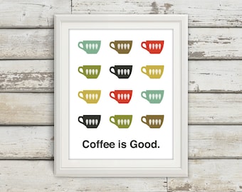 Coffee, Home Décor, Coffee Print, Coffee Print, Coffee Poster, Mid Century Art, Retro, Kitchen Art, Kitchen Wall Art, Coffee is Good