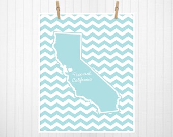 State Heart Print, State Print, State Poster, State Sign, State Art, Chevron, Custom Color  - 18x24