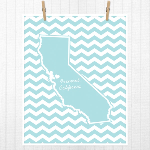 State Heart Print, State Print, State Poster, State Sign, State Art, Chevron, Custom Color  - 11x14