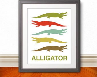 Alligator, Nursery Print, Alligator Print, Alligator Poster, Mid Century Art, Retro, Children's Room=