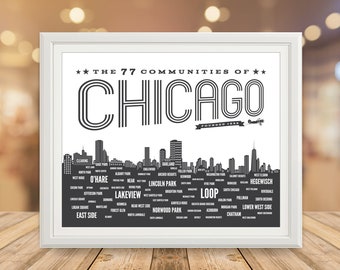 Chicago Neighborhood Poster, Chicago, Chicago Poster, Chicago Art, CHI, Chicago Neighborhoods, Chicago SIgn, Chicago Typography