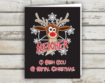 Sleigher, Metal Christmas, Christmas Card, XMAS, XMAS card, Reindeer, funny xmas card, holiday card, funny holiday card