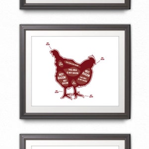 3 Butcher Prints Cow, Pig, Chicken, Butcher Diagram Kitchen Sign, Kitchen Print, Kitchen Art, Bacon Print, Bacon Sign 3 Prints image 1