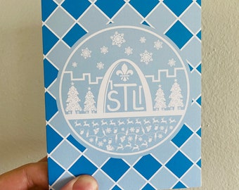 Checkerboard Blue St. Louis Skyline Christmas Card, St. Louis, Christmas, STL, Saint Louis, Saint Louis Arch